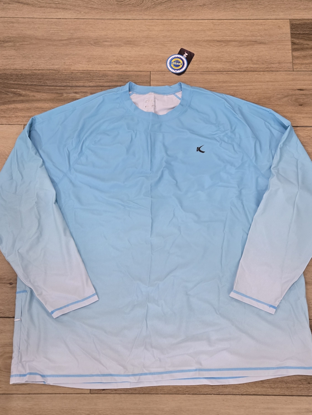 NWT Men's Long-Sleeve Ombre Light Blue Rash Guard 5XL UPF 50